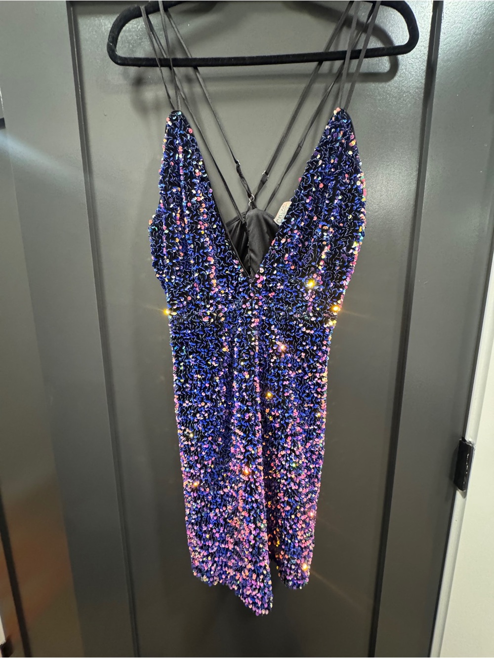 Sparkling Purple Sequin Mini Dress with Strappy V-Neck